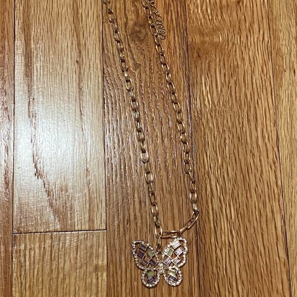 Colorful Gem Butterfly Gold Necklace